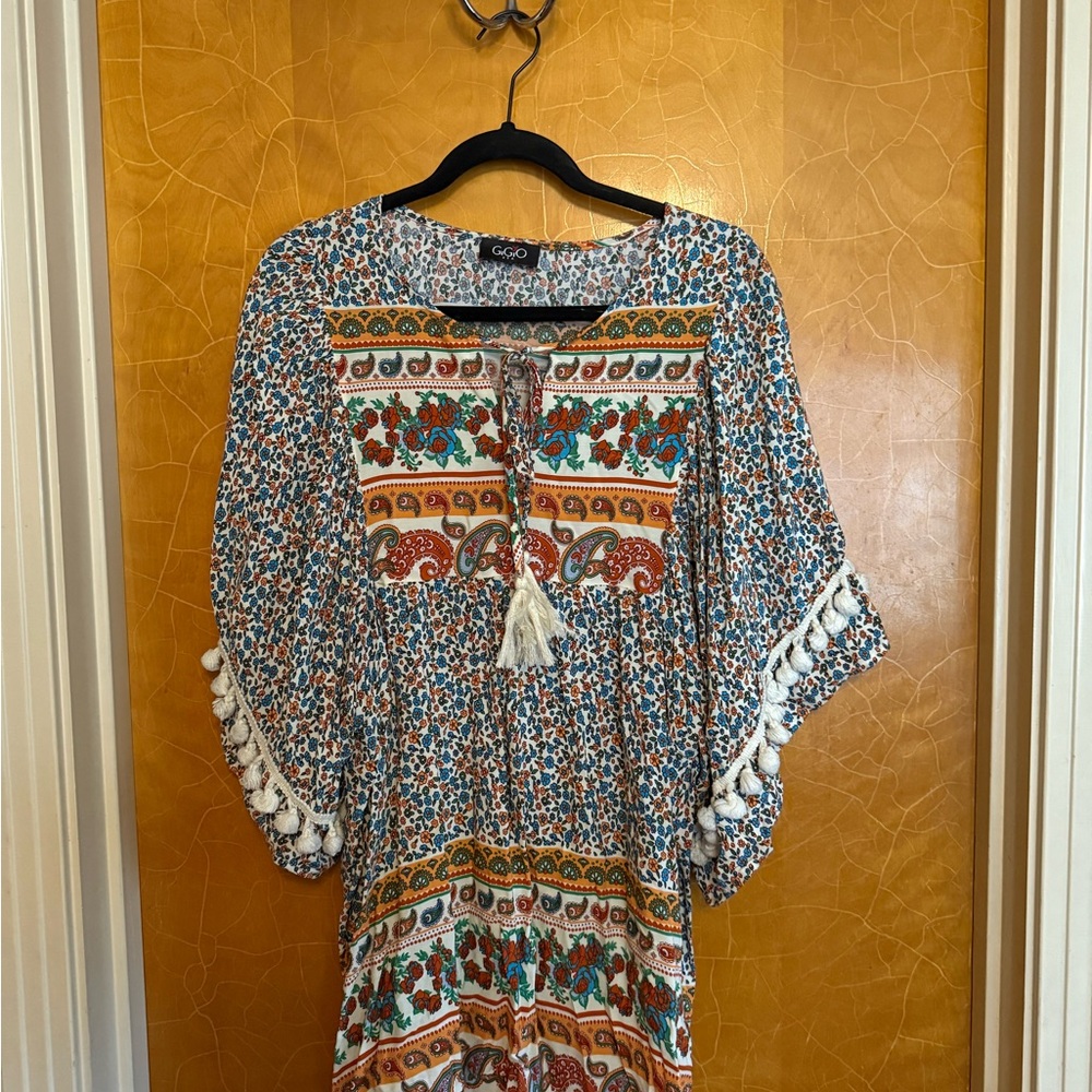 Geo Women's Floral Tunic Top - Blue, Orange, White